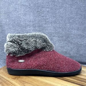 ACORN Faux Chinchilla Bootie II House Slippers Shearling Burgundy Women's 8-9 M
